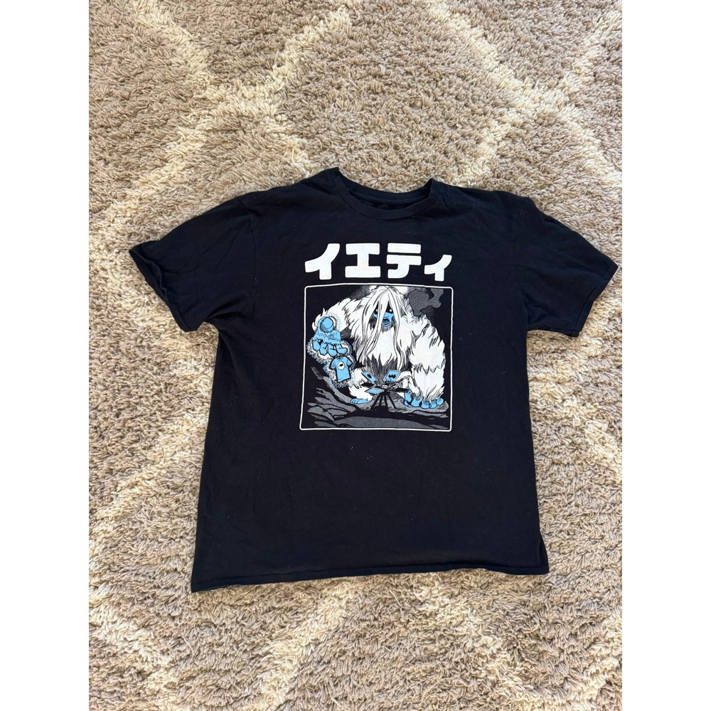 Yeti Screen Printing Graphic T-Shirt Black‎ Japanese Katakana Streetwear Tee
